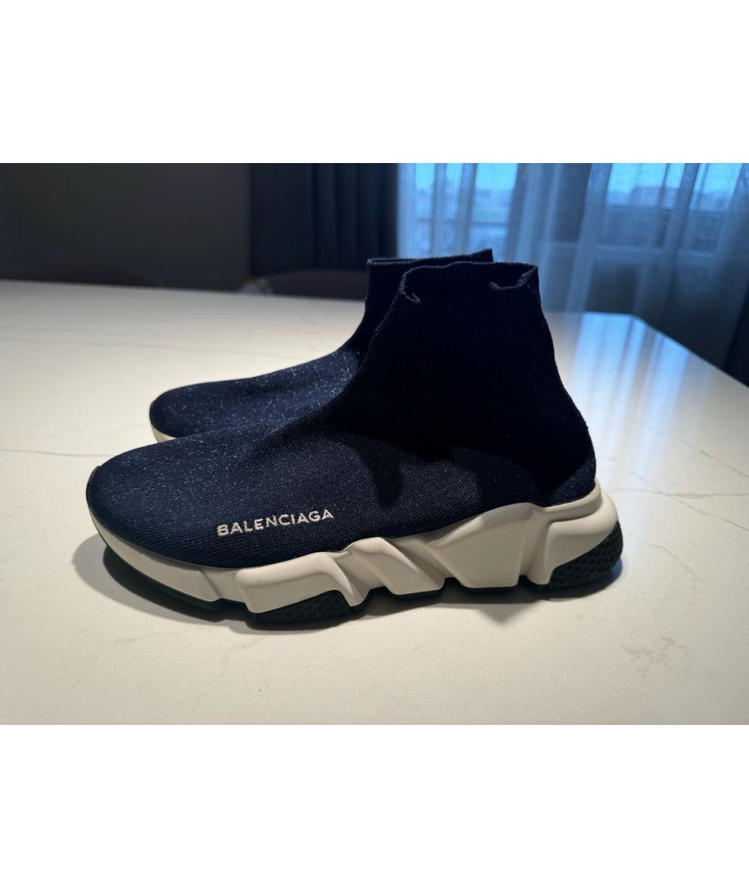 BALENCIAGA Темно-синие текстильные кеды, фото 5
