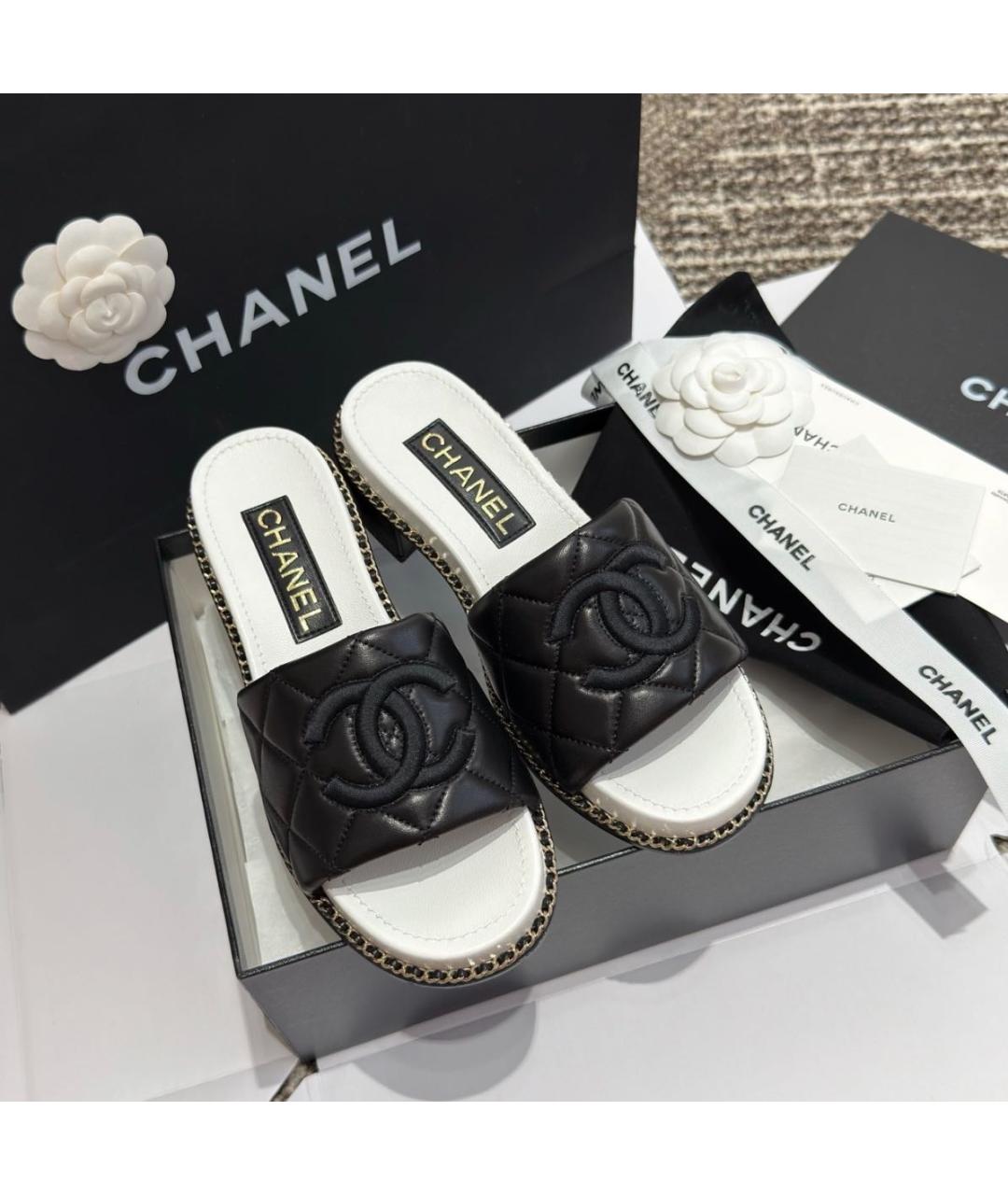 CHANEL Черные кожаные сабо, фото 4