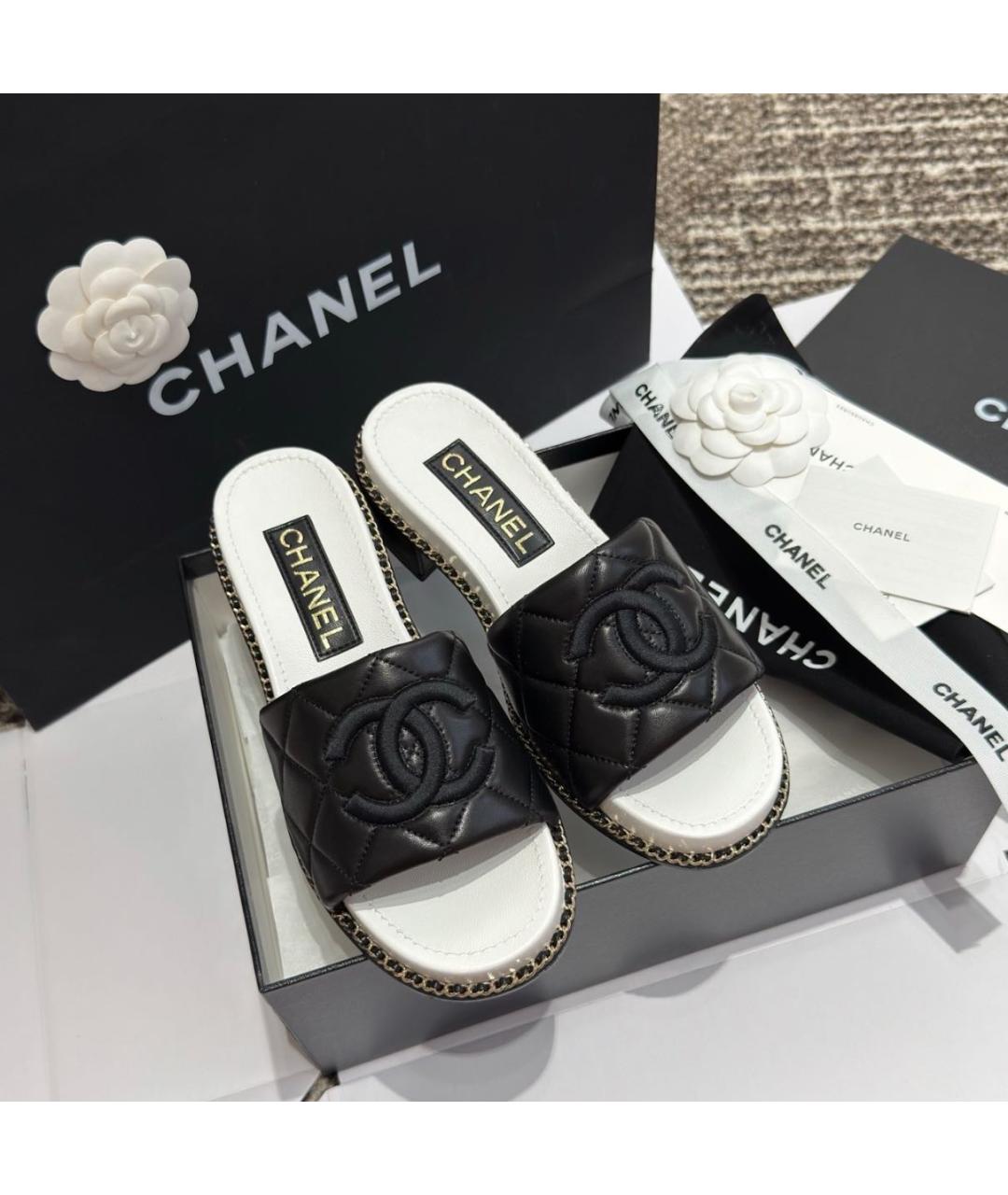 CHANEL Черные кожаные сабо, фото 6