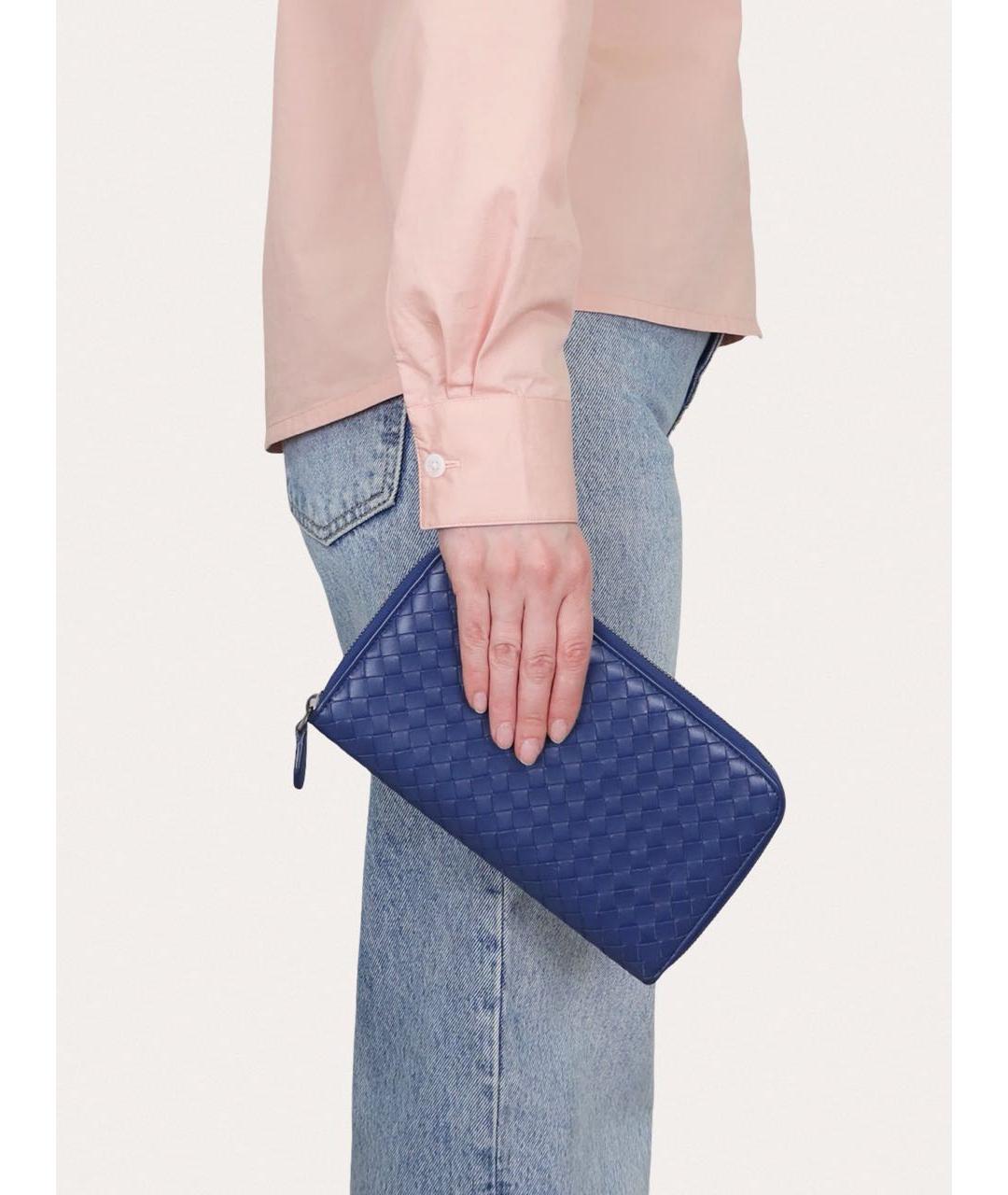 BOTTEGA VENETA Синий кожаный кошелек, фото 8