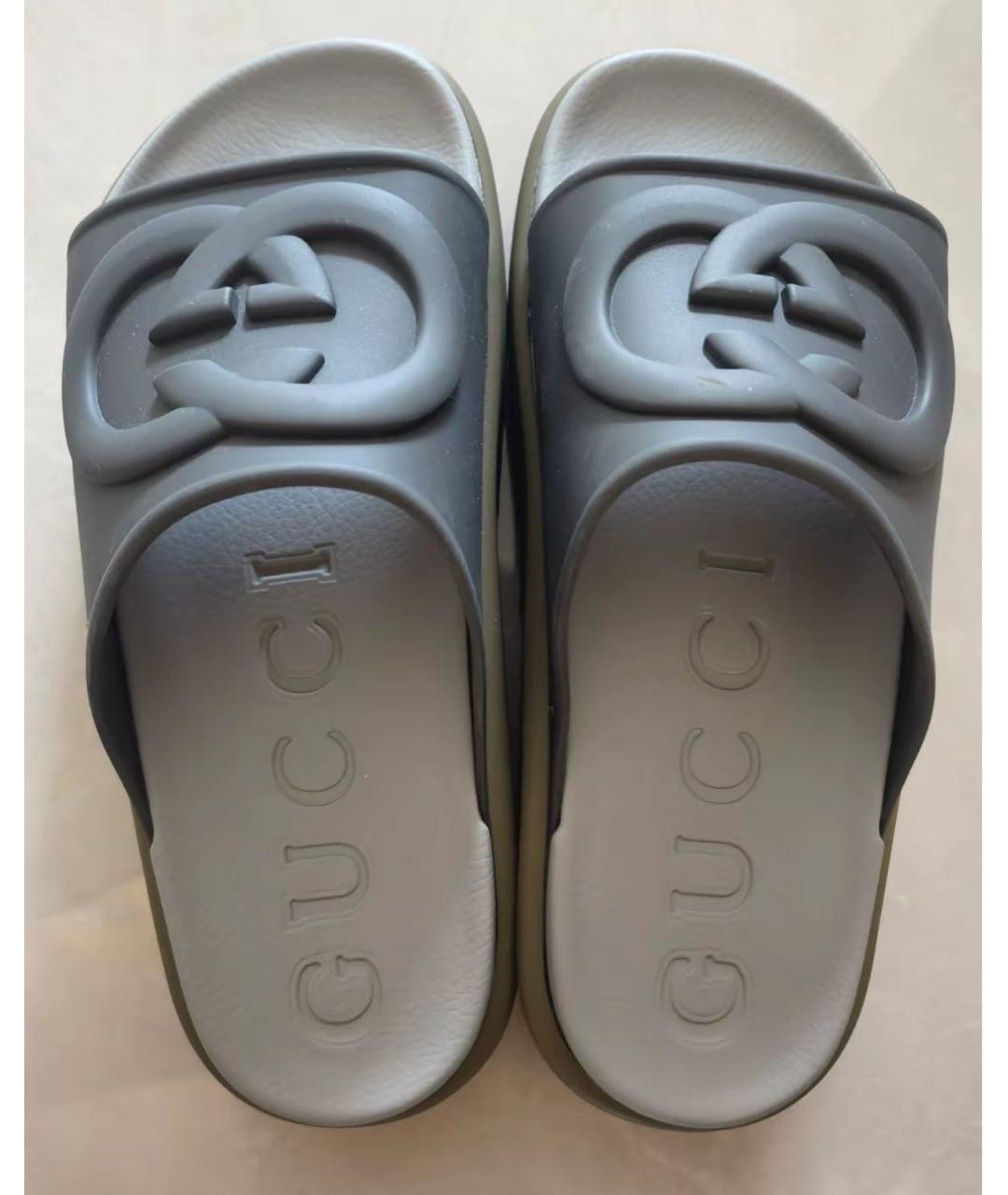 GUCCI Черные резиновые шлепанцы, фото 6