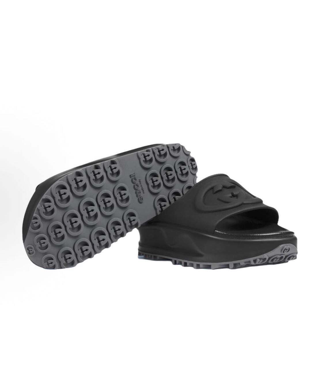 GUCCI Черные резиновые шлепанцы, фото 5