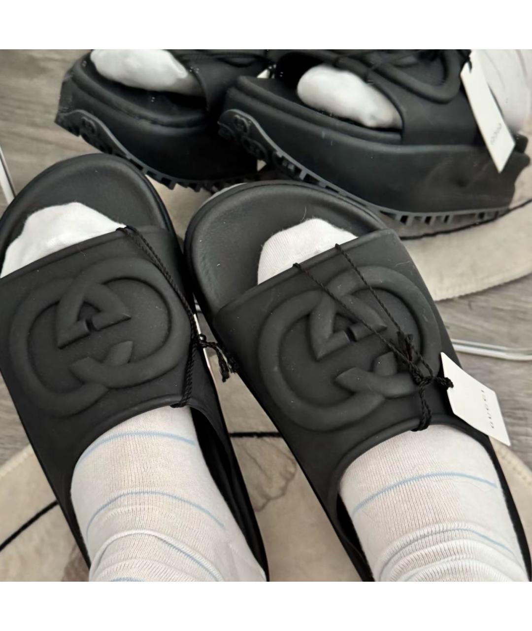 GUCCI Черные резиновые шлепанцы, фото 8