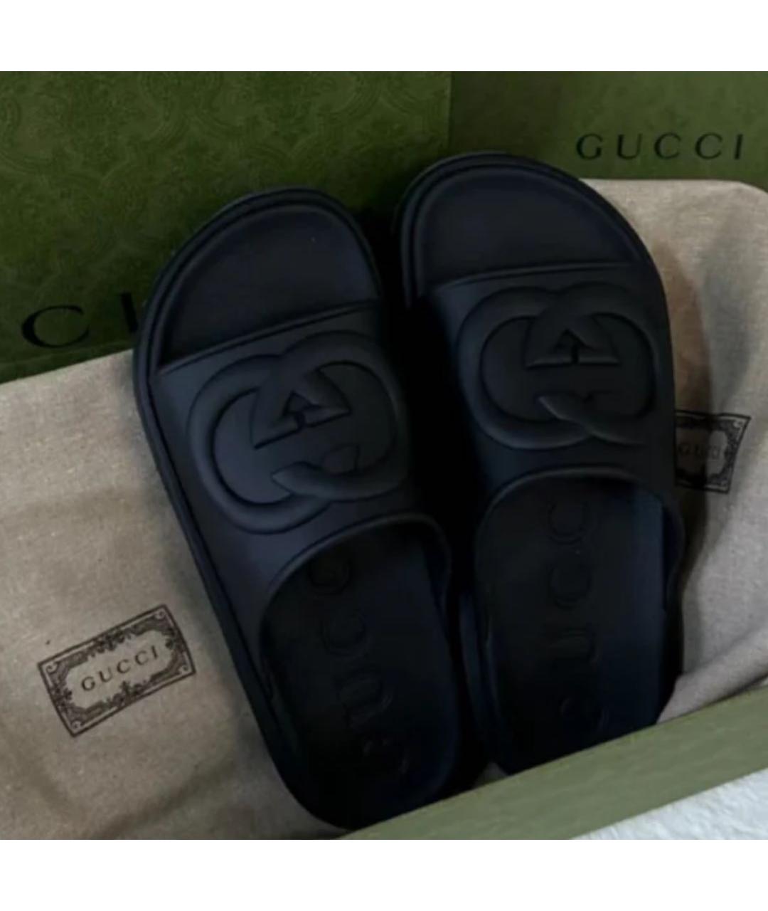 GUCCI Черные резиновые шлепанцы, фото 7