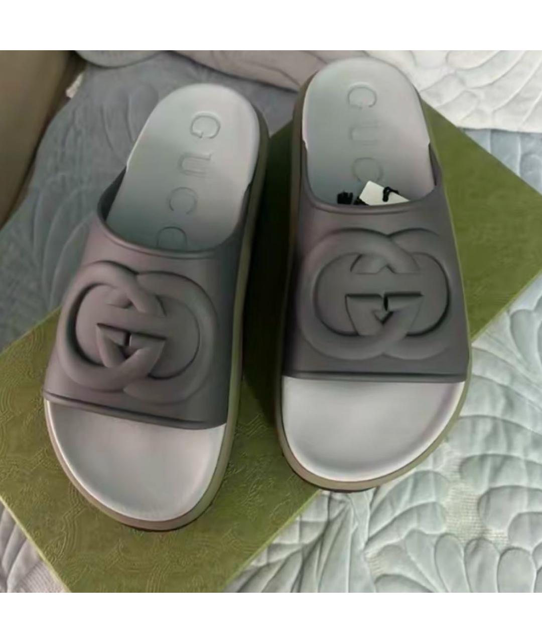 GUCCI Хаки резиновые шлепанцы, фото 6
