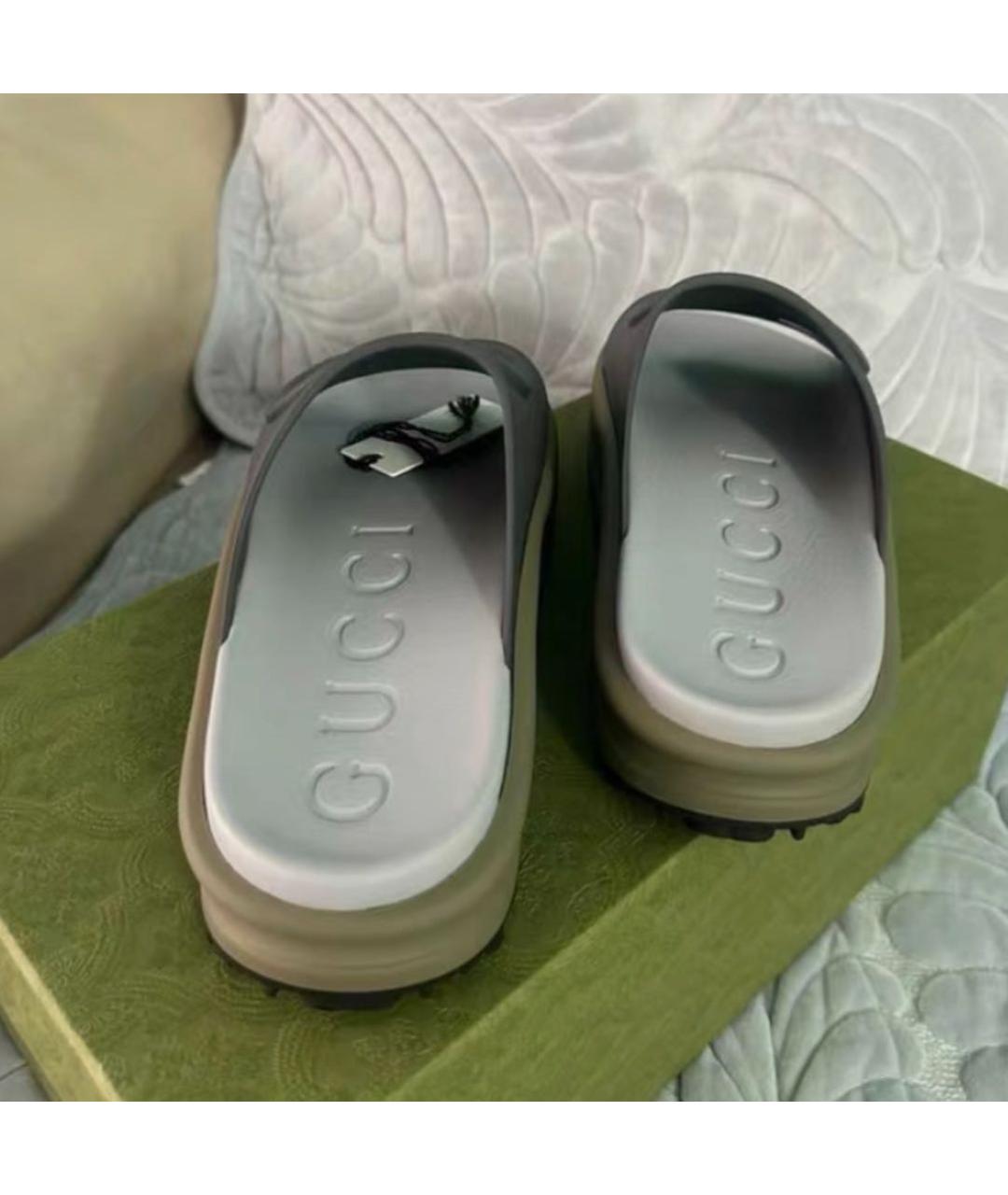 GUCCI Хаки резиновые шлепанцы, фото 7