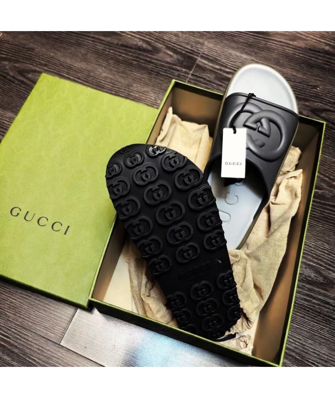 GUCCI Хаки резиновые шлепанцы, фото 5