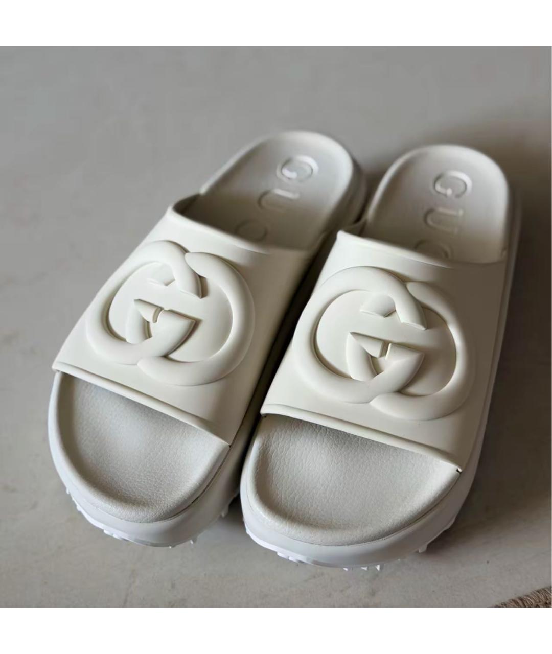 GUCCI Белые резиновые шлепанцы, фото 5