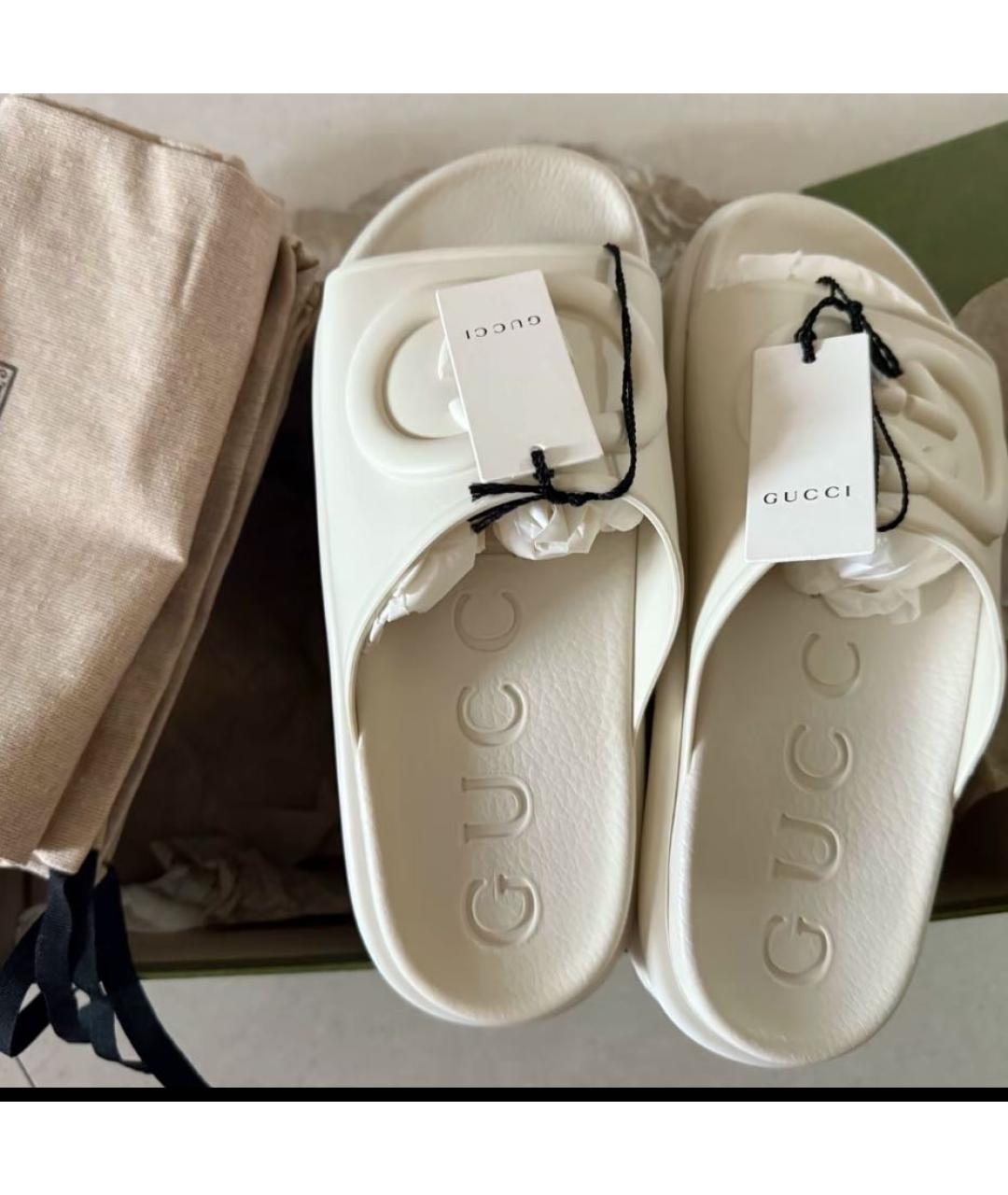 GUCCI Белые резиновые шлепанцы, фото 8