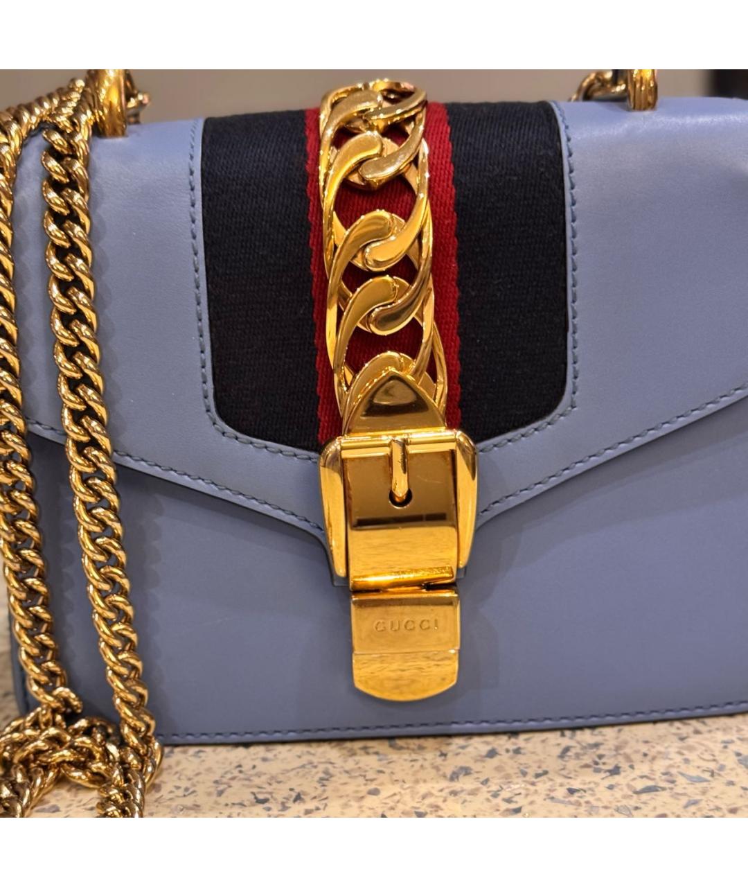 GUCCI Голубая кожаная сумка через плечо, фото 6
