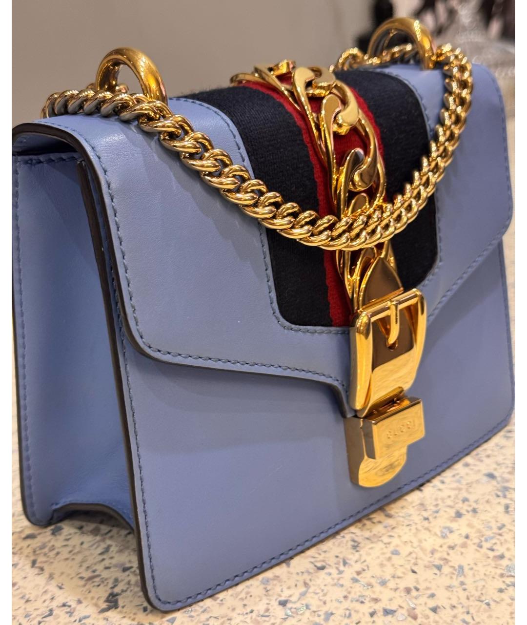 GUCCI Голубая кожаная сумка через плечо, фото 5