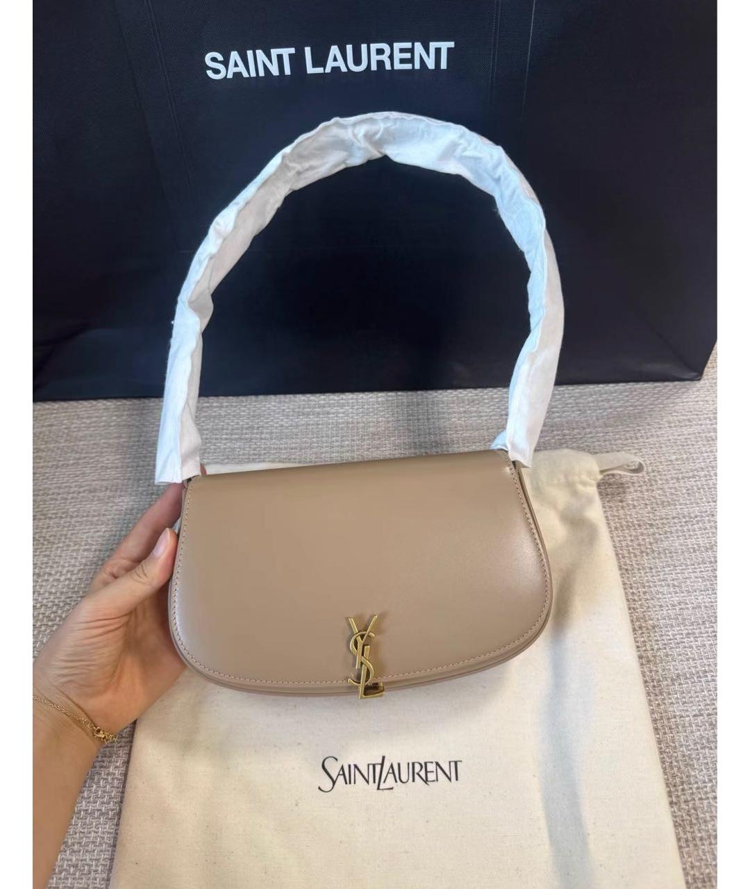 SAINT LAURENT Бежевая кожаная сумка через плечо, фото 2