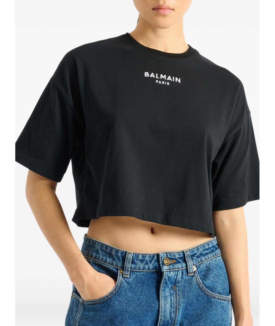 BALMAIN Черная хлопковая футболка, фото 2