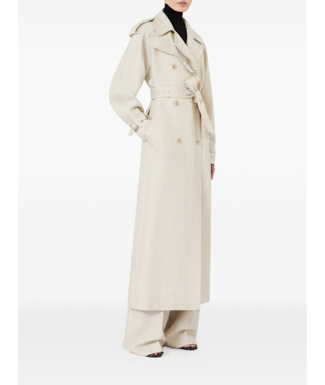 MAX MARA Бежевое льняное пальто, фото 2