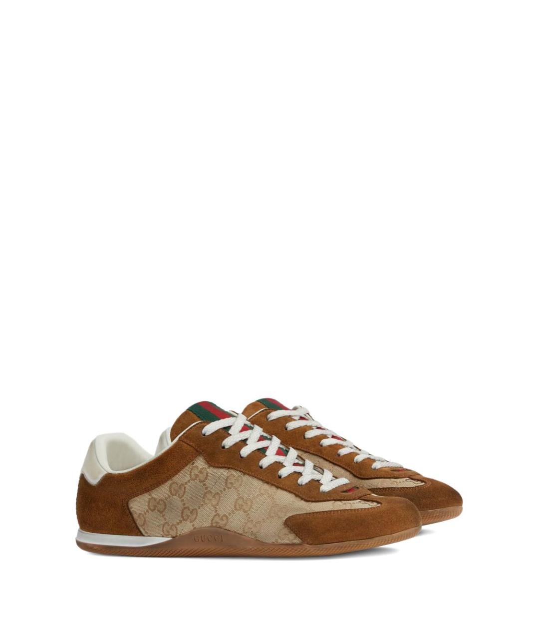 GUCCI Коричневые кожаные низкие кроссовки / кеды, фото 3
