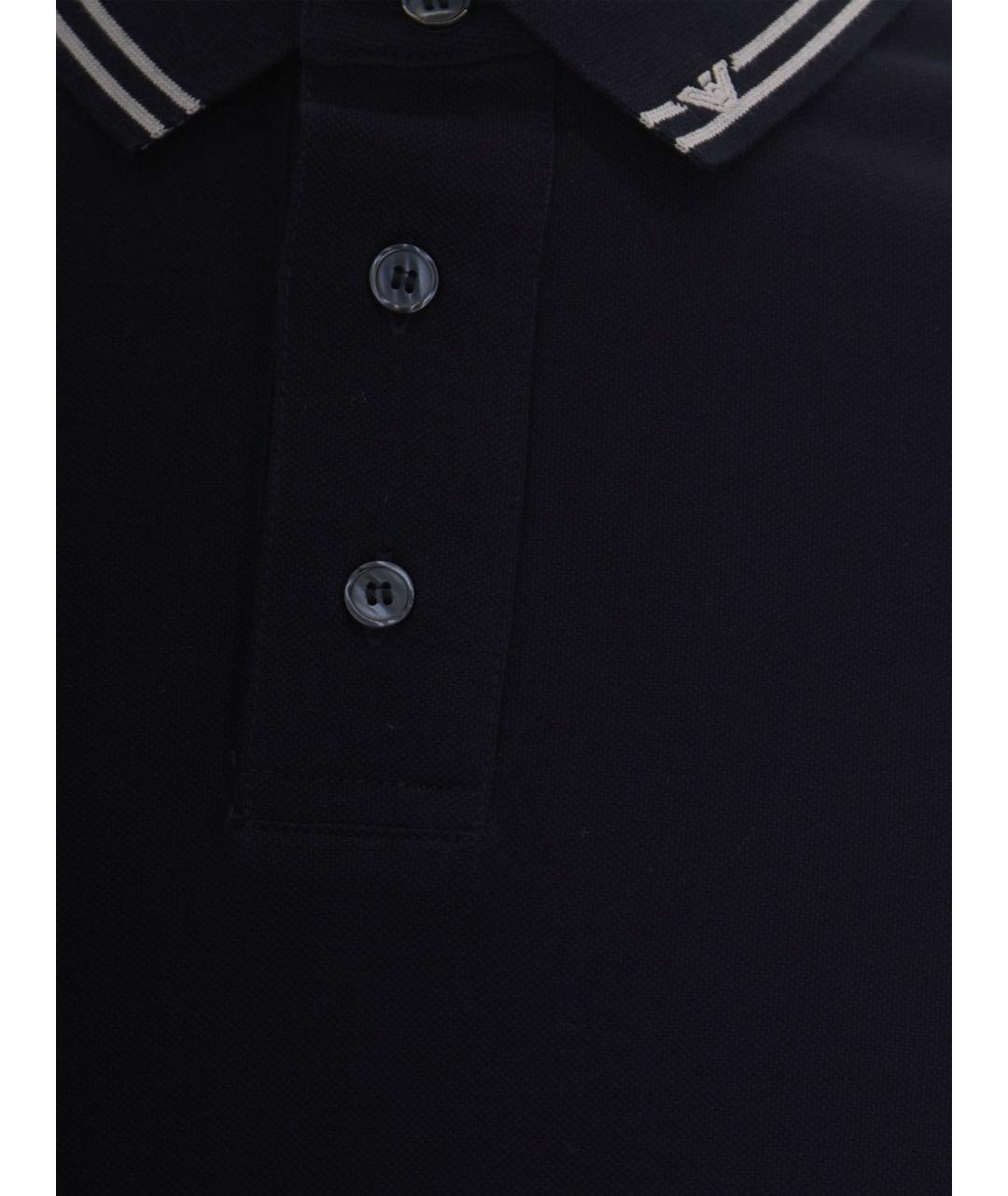 EMPORIO ARMANI Синее хлопковое поло с коротким рукавом, фото 4
