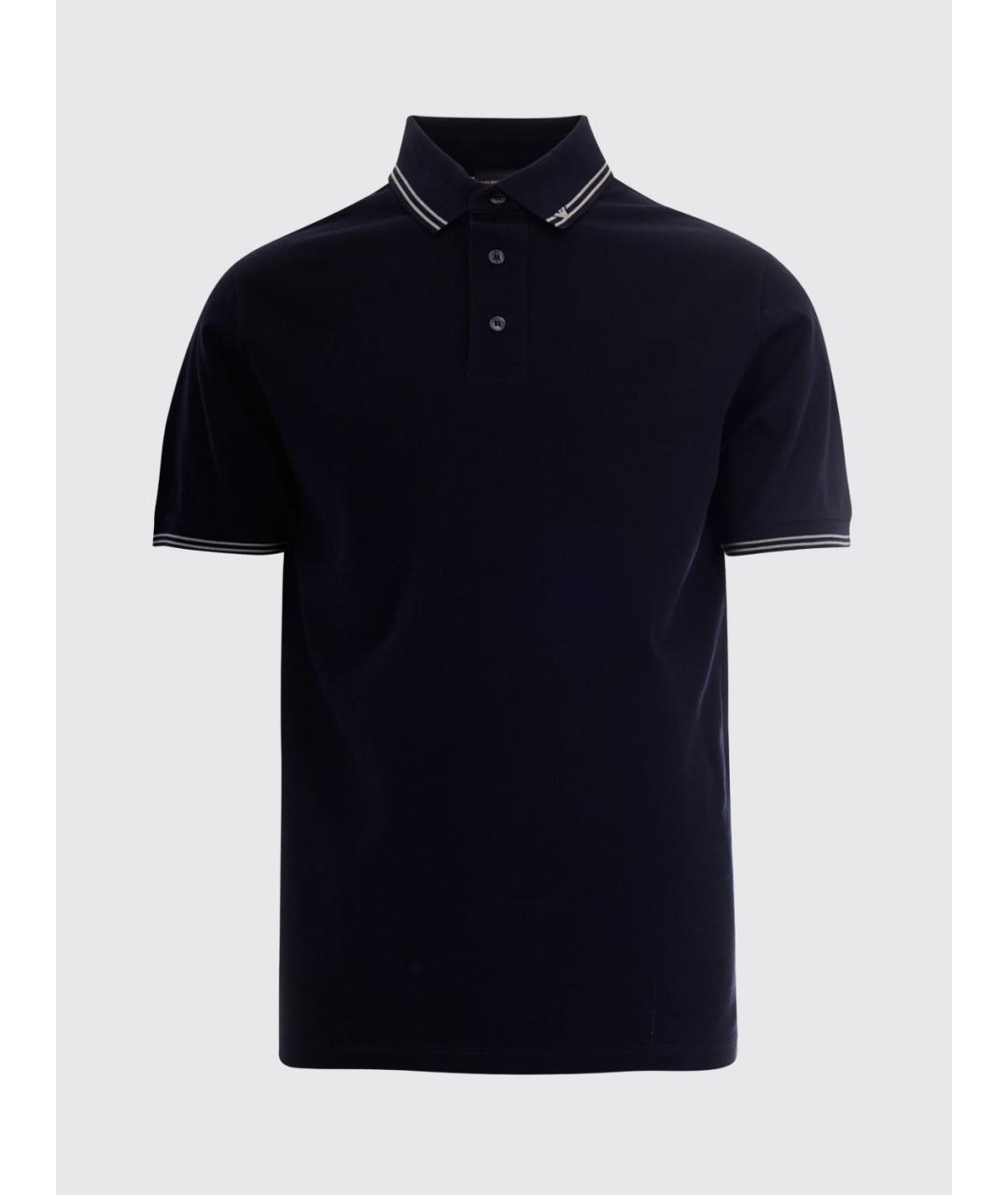 EMPORIO ARMANI Синее хлопковое поло с коротким рукавом, фото 2