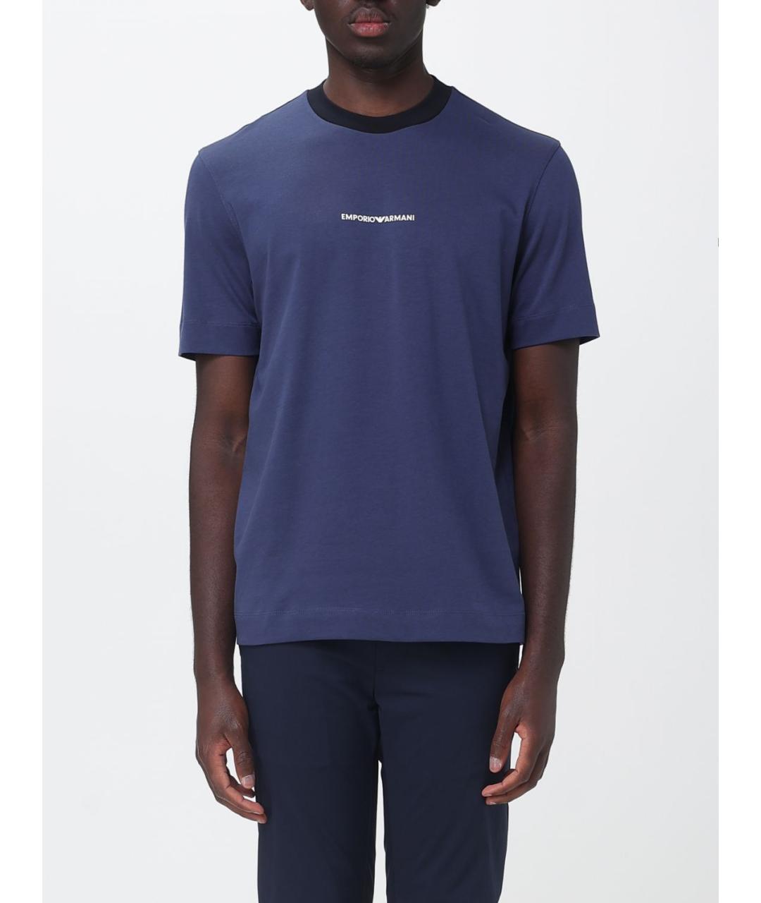 EMPORIO ARMANI Синяя хлопковая футболка, фото 4