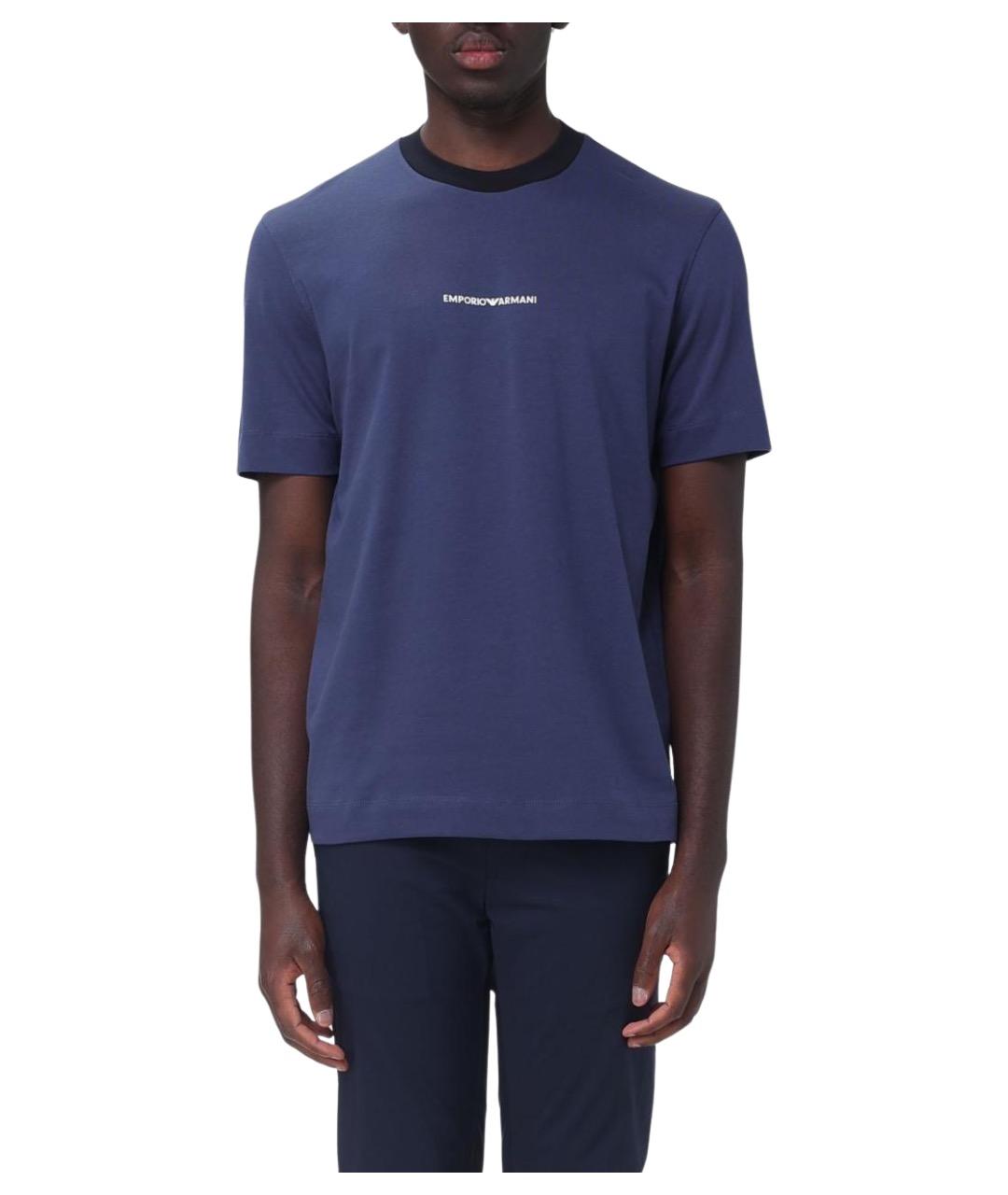 EMPORIO ARMANI Синяя хлопковая футболка, фото 1