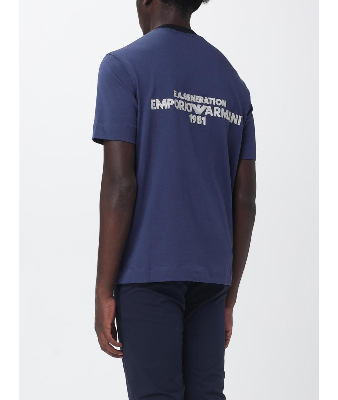 EMPORIO ARMANI Синяя хлопковая футболка, фото 2