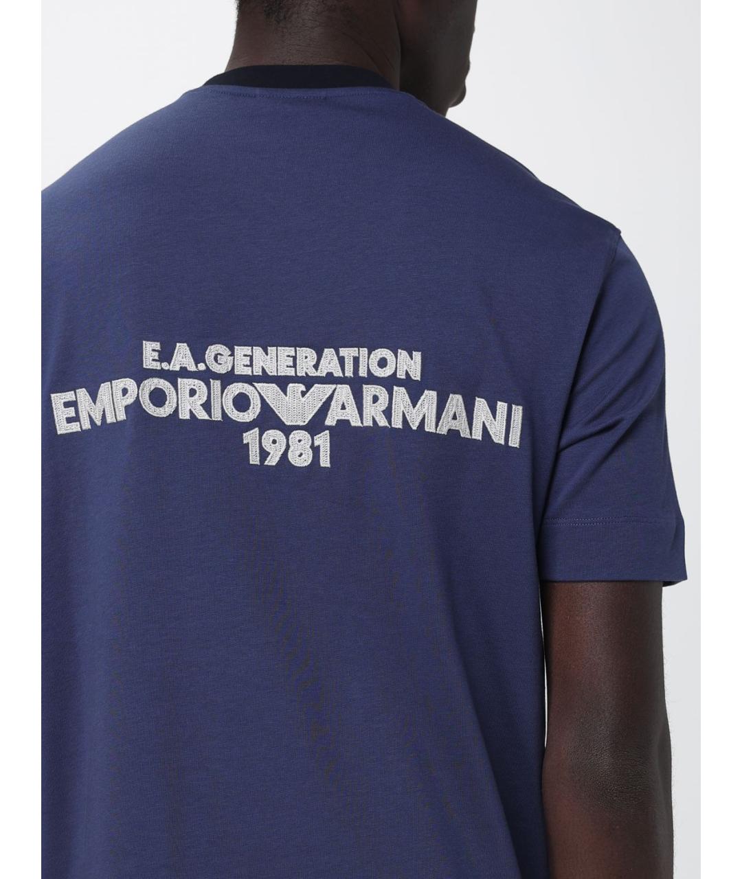 EMPORIO ARMANI Синяя хлопковая футболка, фото 3