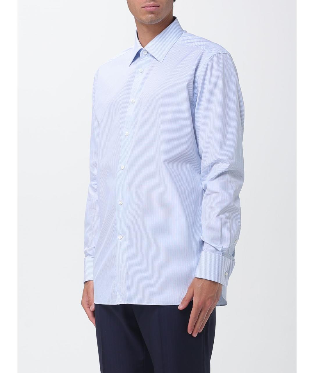 ZEGNA Голубая хлопковая кэжуал рубашка, фото 4