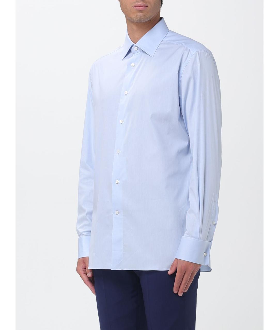 ZEGNA Голубая хлопковая кэжуал рубашка, фото 4