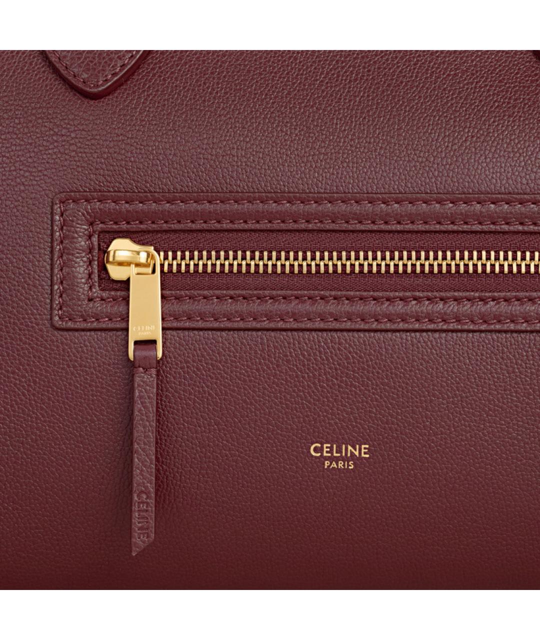 CELINE Бордовая кожаная сумка тоут, фото 3