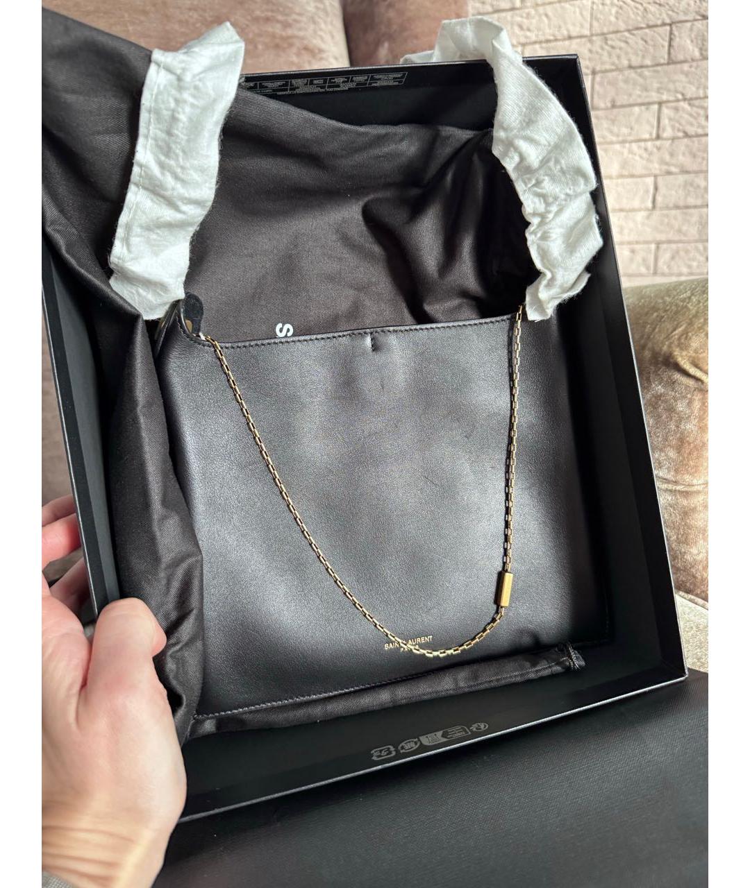 SAINT LAURENT Черная кожаная сумка тоут, фото 7
