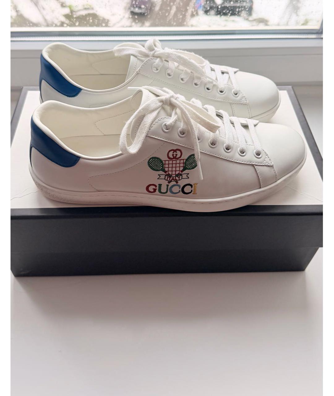 GUCCI Белые кожаные низкие кроссовки / кеды, фото 9