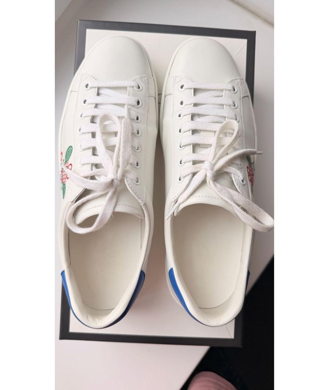GUCCI Белые кожаные низкие кроссовки / кеды, фото 3