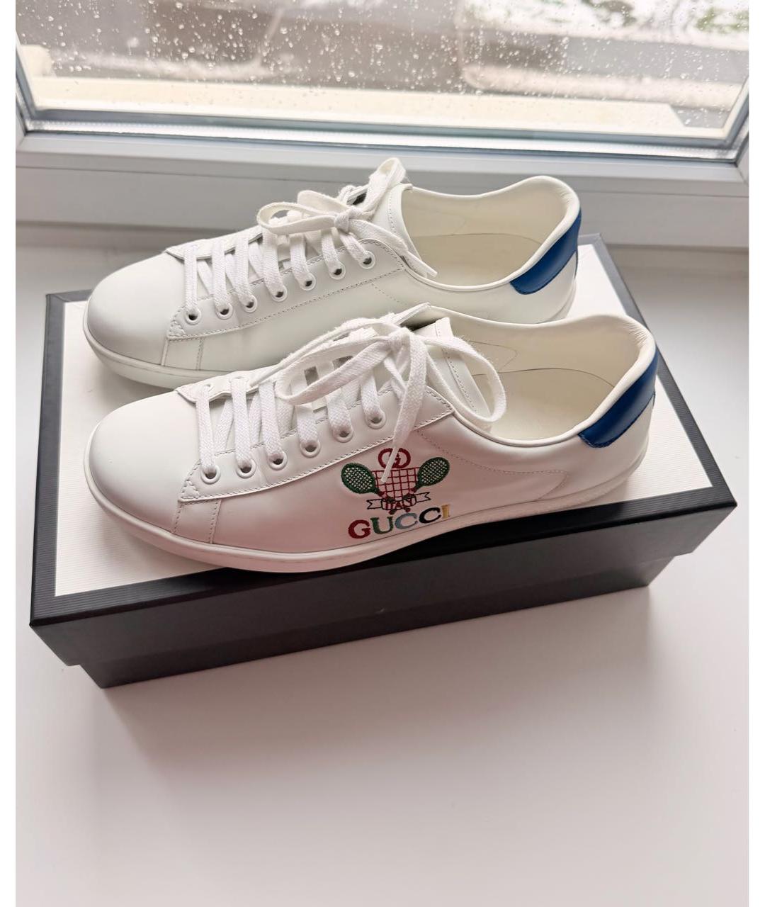 GUCCI Белые кожаные низкие кроссовки / кеды, фото 7