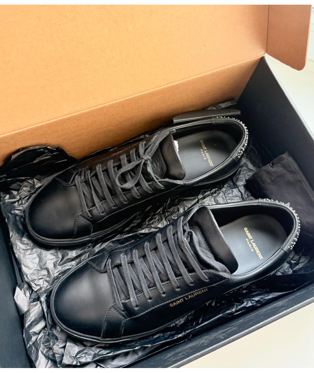 SAINT LAURENT Черные кожаные низкие кроссовки / кеды, фото 6