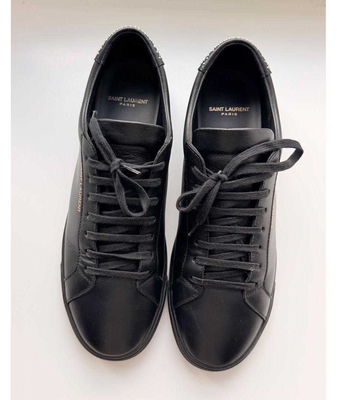 SAINT LAURENT Черные кожаные низкие кроссовки / кеды, фото 4