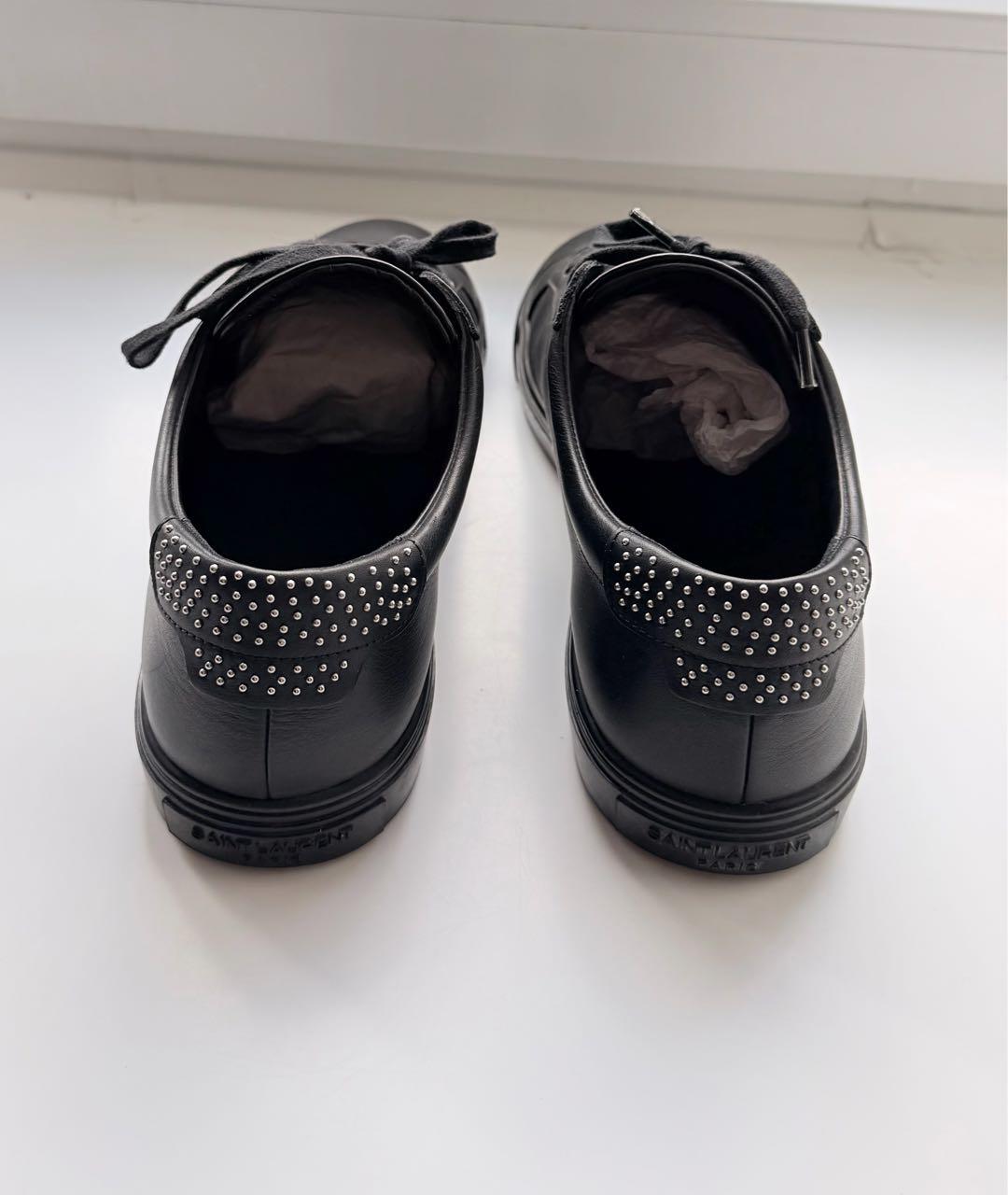 SAINT LAURENT Черные кожаные низкие кроссовки / кеды, фото 5