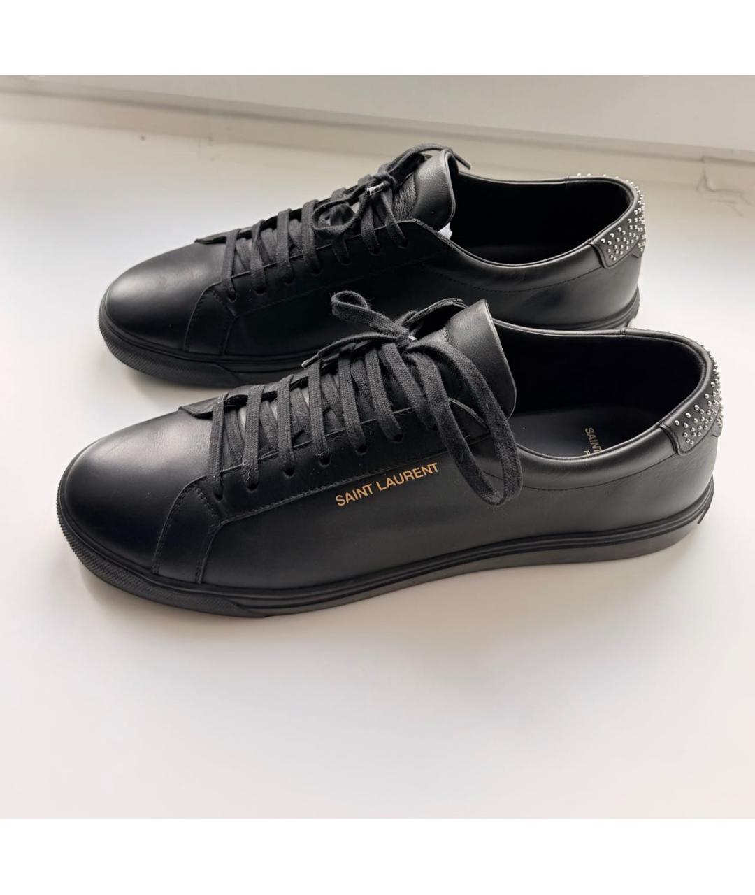 SAINT LAURENT Черные кожаные низкие кроссовки / кеды, фото 2