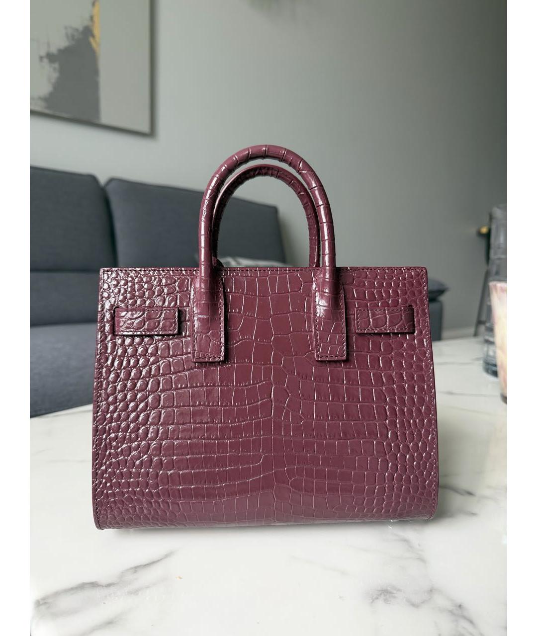 SAINT LAURENT Бордовая кожаная сумка с короткими ручками, фото 3