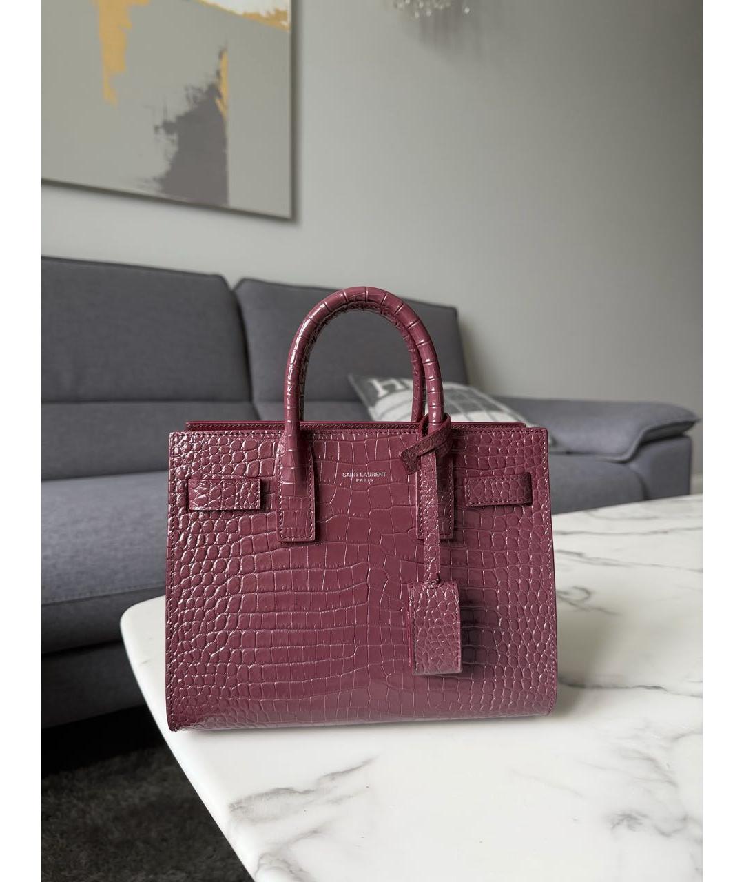 SAINT LAURENT Бордовая кожаная сумка с короткими ручками, фото 8