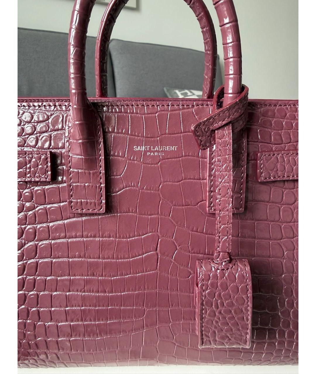 SAINT LAURENT Бордовая кожаная сумка с короткими ручками, фото 2