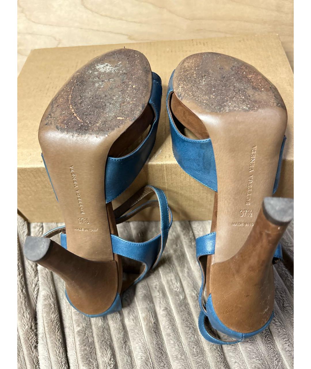 BOTTEGA VENETA Синие кожаные босоножки, фото 5