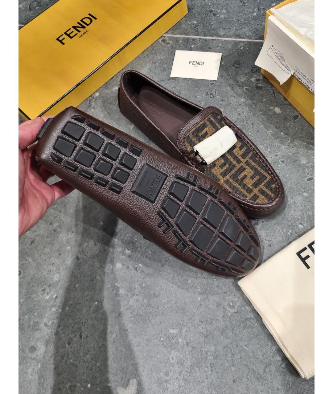 FENDI Коричневые кожаные мокасины, фото 6