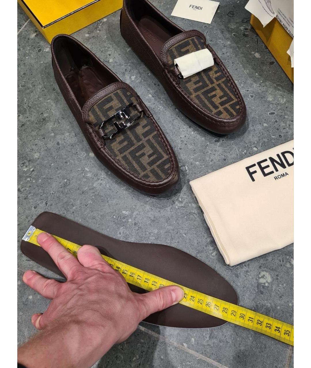 FENDI Коричневые кожаные мокасины, фото 7