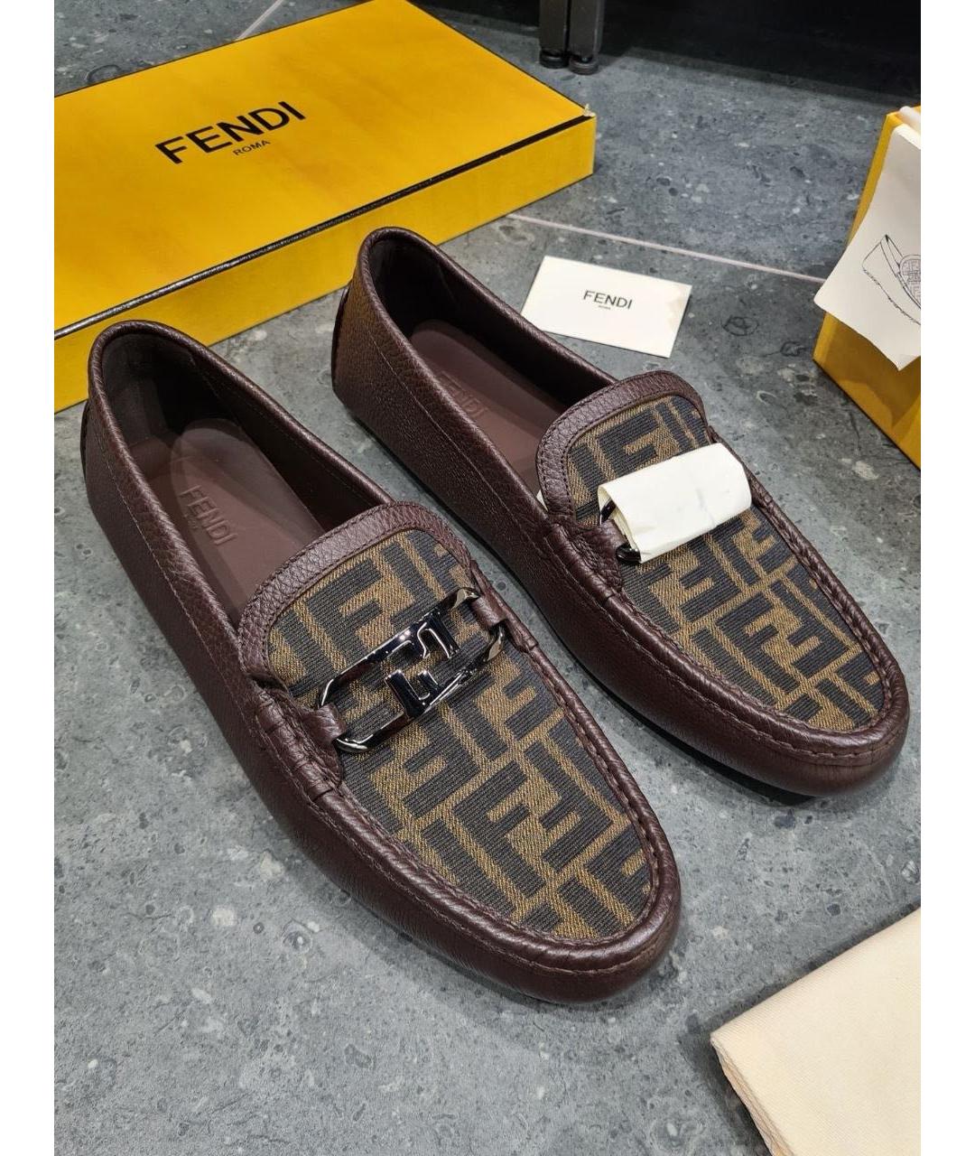 FENDI Коричневые кожаные мокасины, фото 8