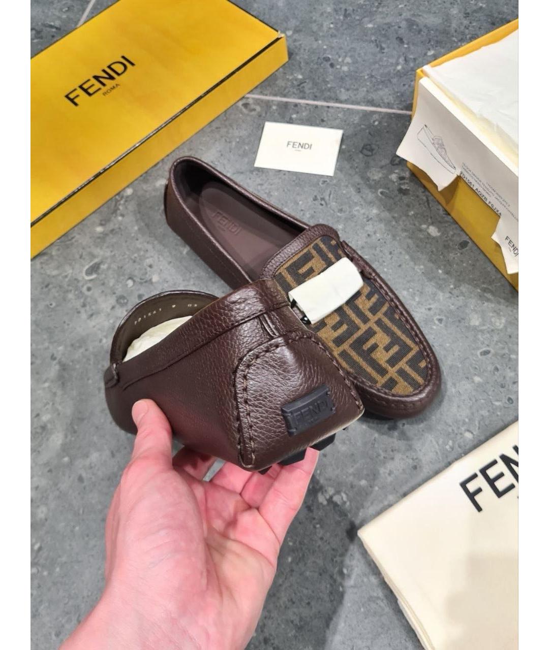 FENDI Коричневые кожаные мокасины, фото 3