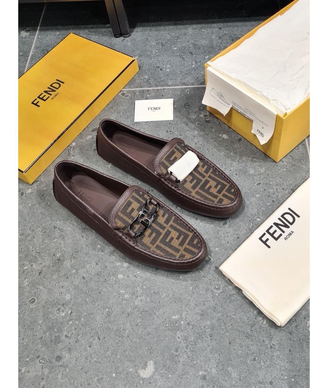 FENDI Коричневые кожаные мокасины, фото 2