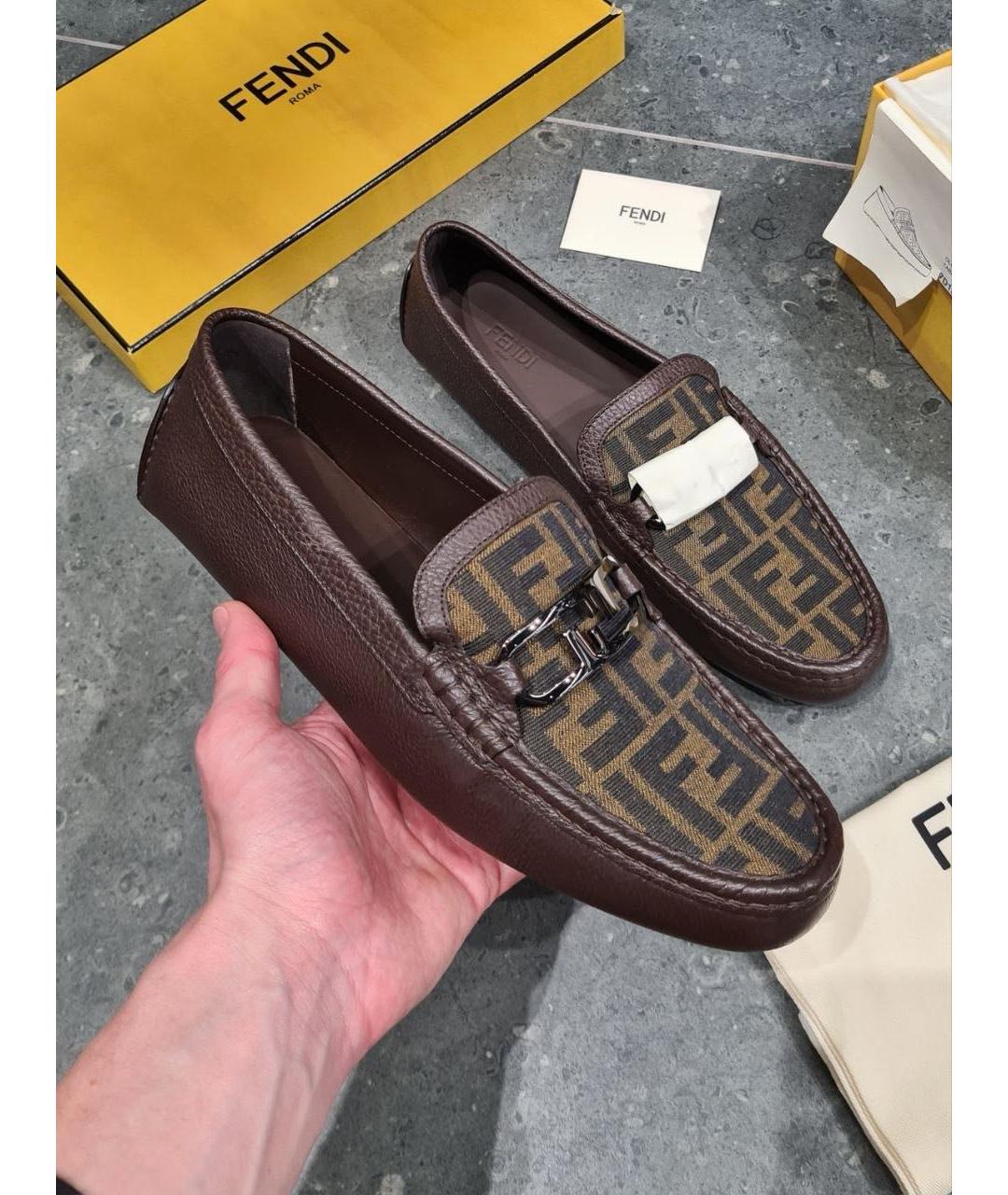 FENDI Коричневые кожаные мокасины, фото 9