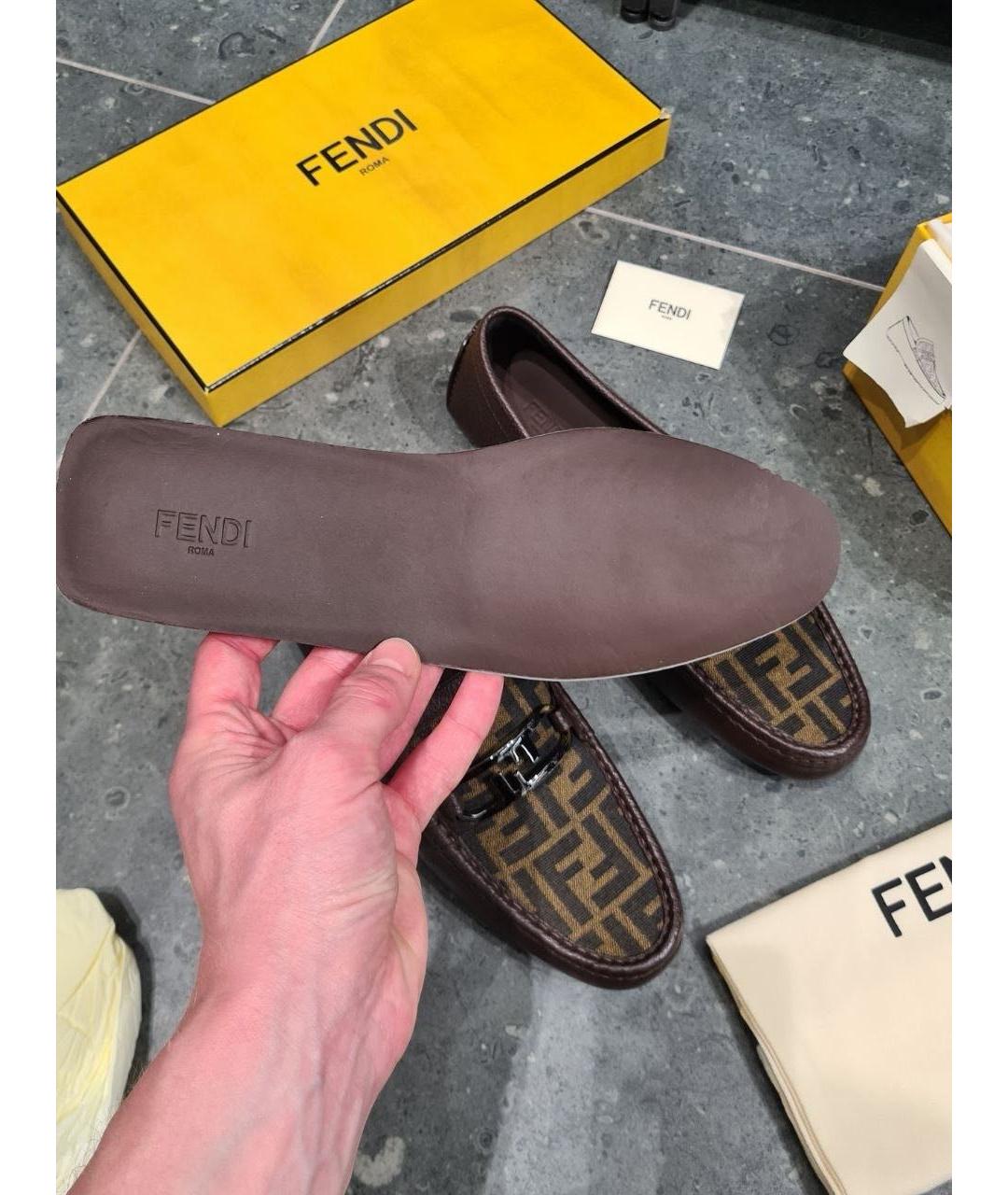 FENDI Коричневые кожаные мокасины, фото 6