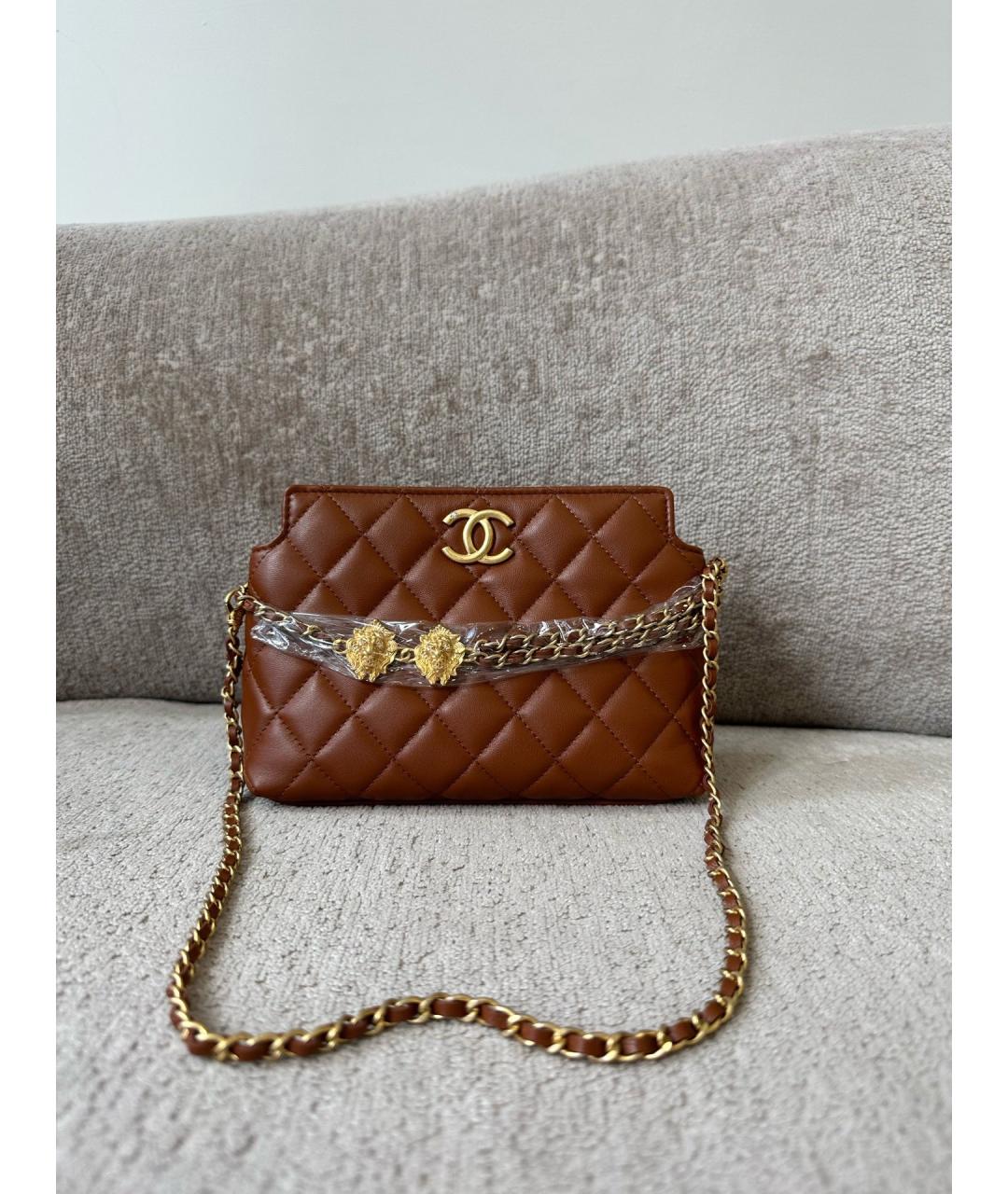 CHANEL Коричневая кожаная сумка через плечо, фото 6