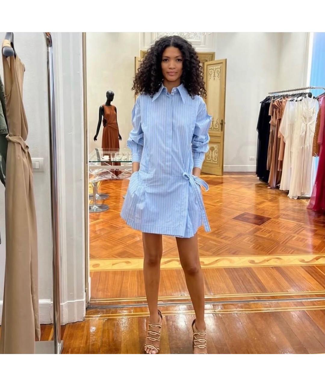 ALBERTA FERRETTI Голубое хлопковое повседневное платье, фото 6