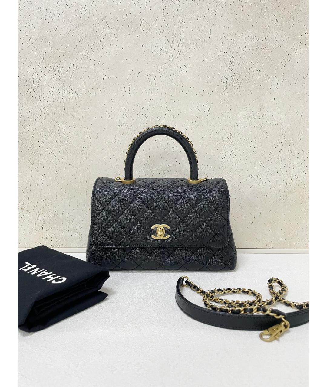 CHANEL Черная кожаная сумка с короткими ручками, фото 7